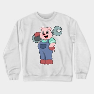 Pig as Mechanic with Wrench Crewneck Sweatshirt